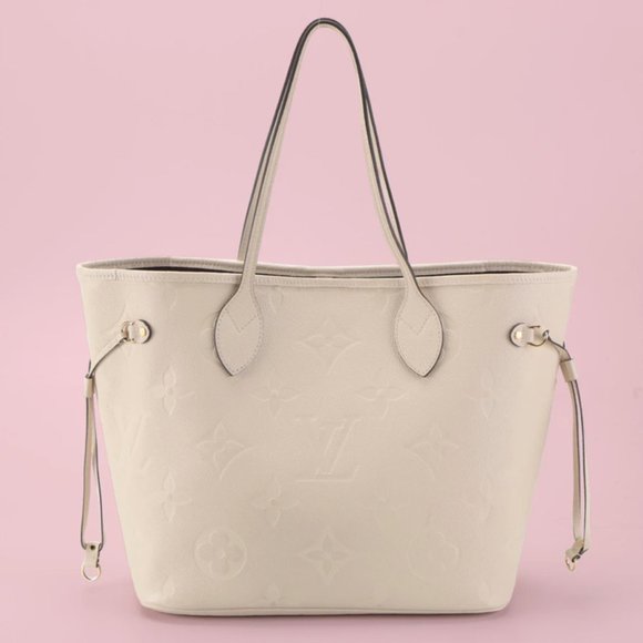 LV Neverfull MM Embossed Monogram - White Leather Women's Handbag